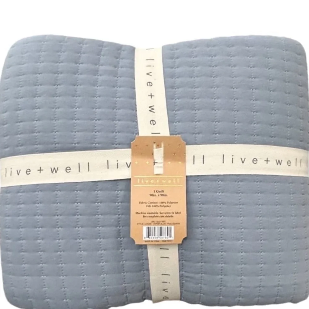Live Well Full/Queen Blue Quilt 90”x90” New 100% Polyester